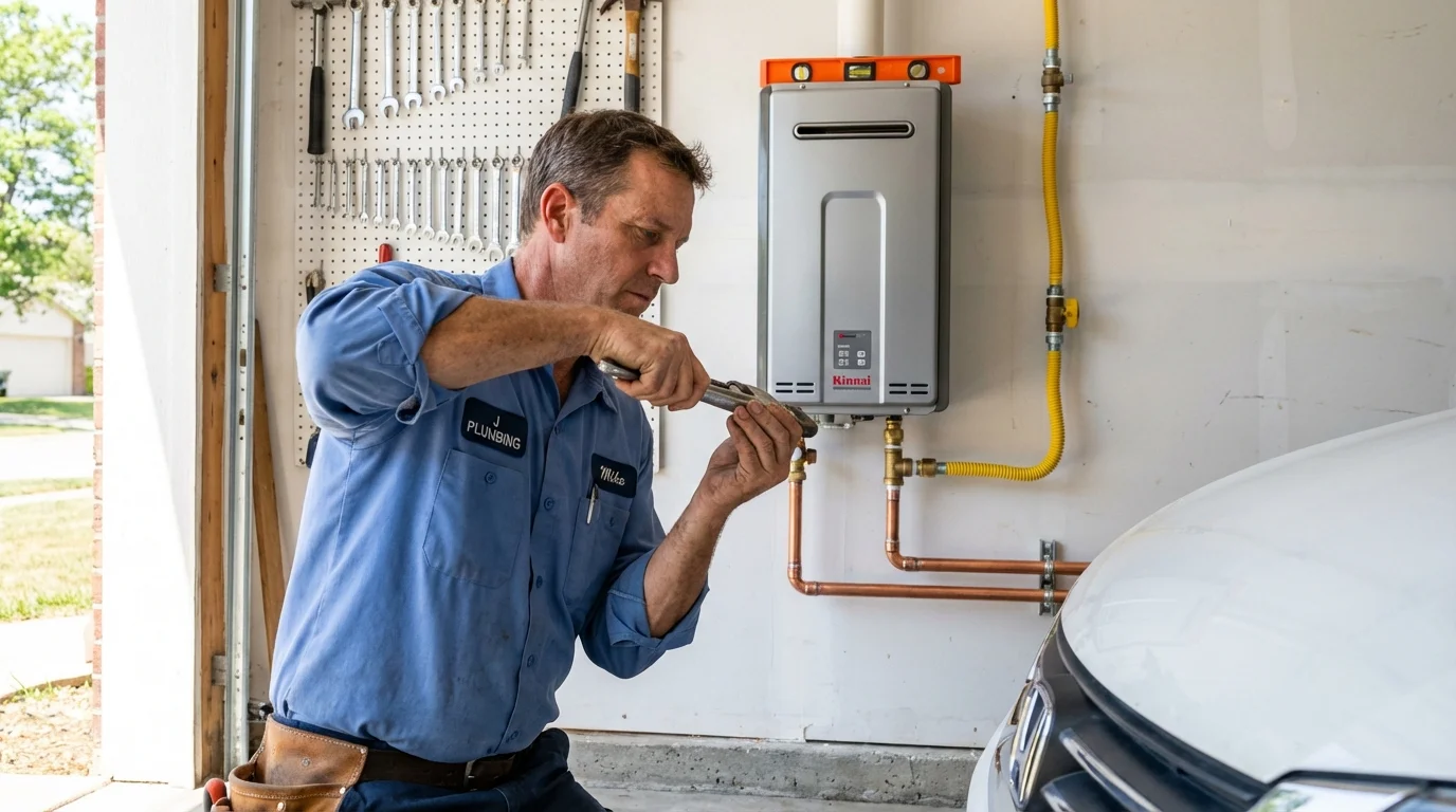 Tankless water heater installation by a Johns Plumbing LLC plumber in Iota