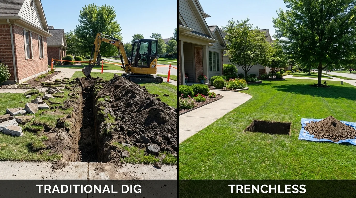 Trenchless sewer repair with minimal yard damage versus traditional excavation in Iota, LA